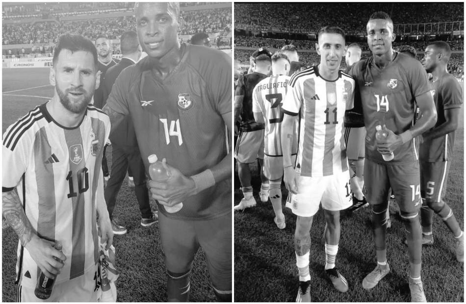 Gilberto Hernández con Messi y Di María. Fotos: Twitter/crvnoticias - elgio507