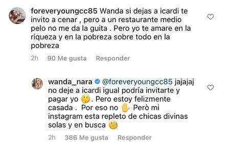 Comentario de Wanda Nara en Instagram, foto NA