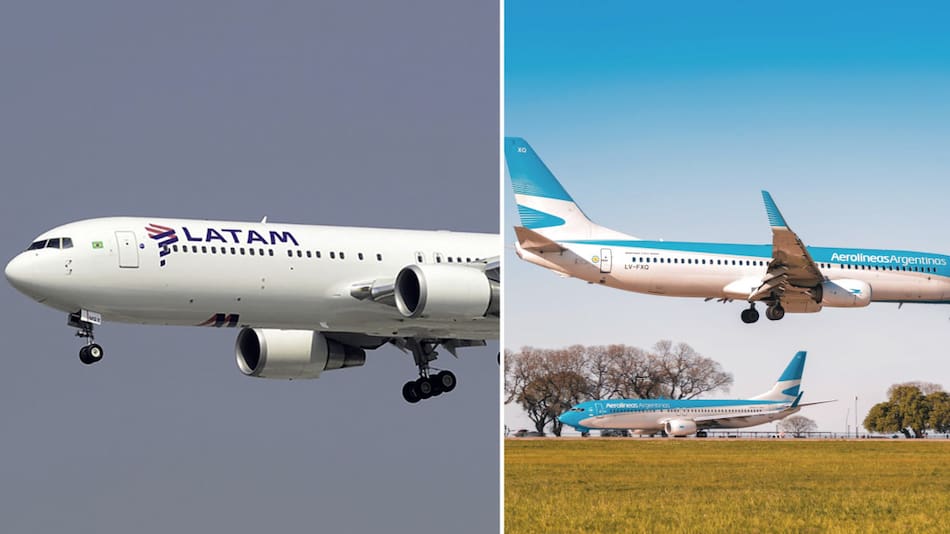 Aviones LATAM y Aerolíneas Argentinas. Fotos: NA