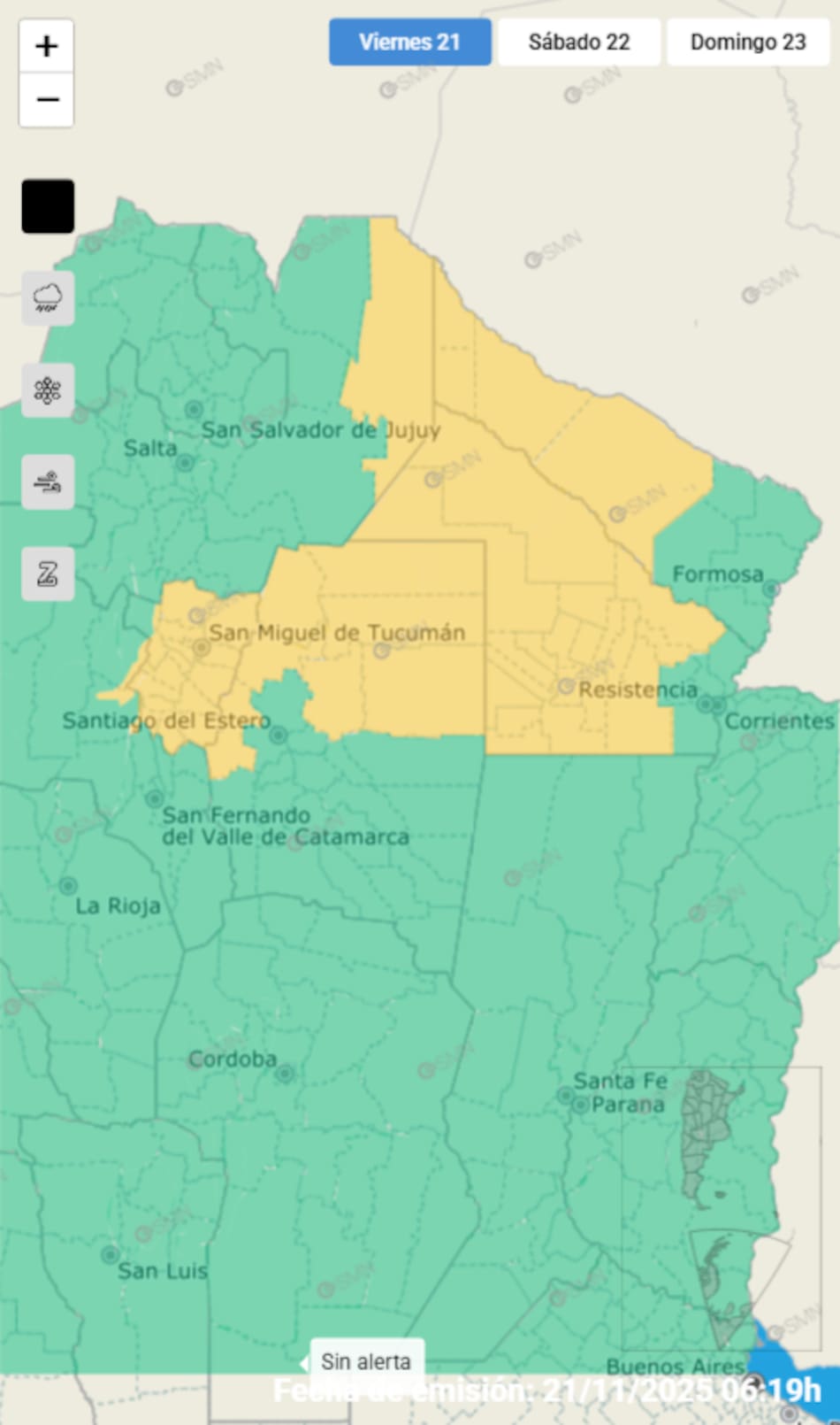 El Servicio Meteorológico Nacional activó una alerta por tormentas para varias provincias.