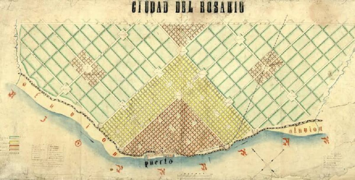 Mapa de Rosario en el 1870