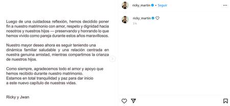 El anuncio de Ricky Martin. Foto: Instagram.