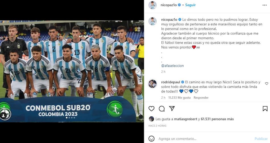 Posteo Nico Paz en Instagram