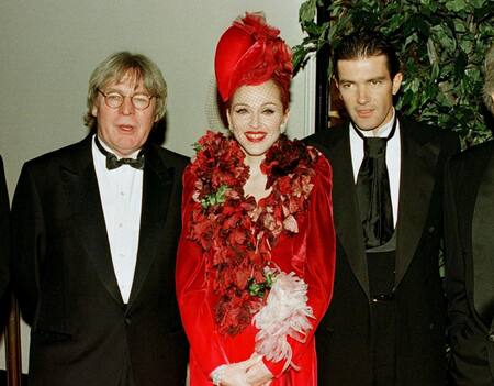 Antonio Banderas junto a Alan Parker y Madonna en Evita, Hollywood, REUTERS