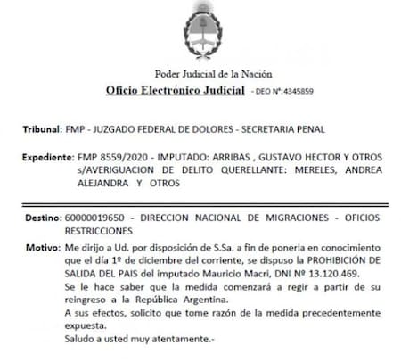 Medida del juez Bava contra Mauricio Macri para no poder salir del país