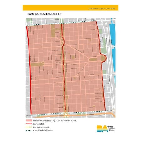 MAPA DE CORTES por acto de la CGT del Día de la Lealtad: caos en Centro porteño
