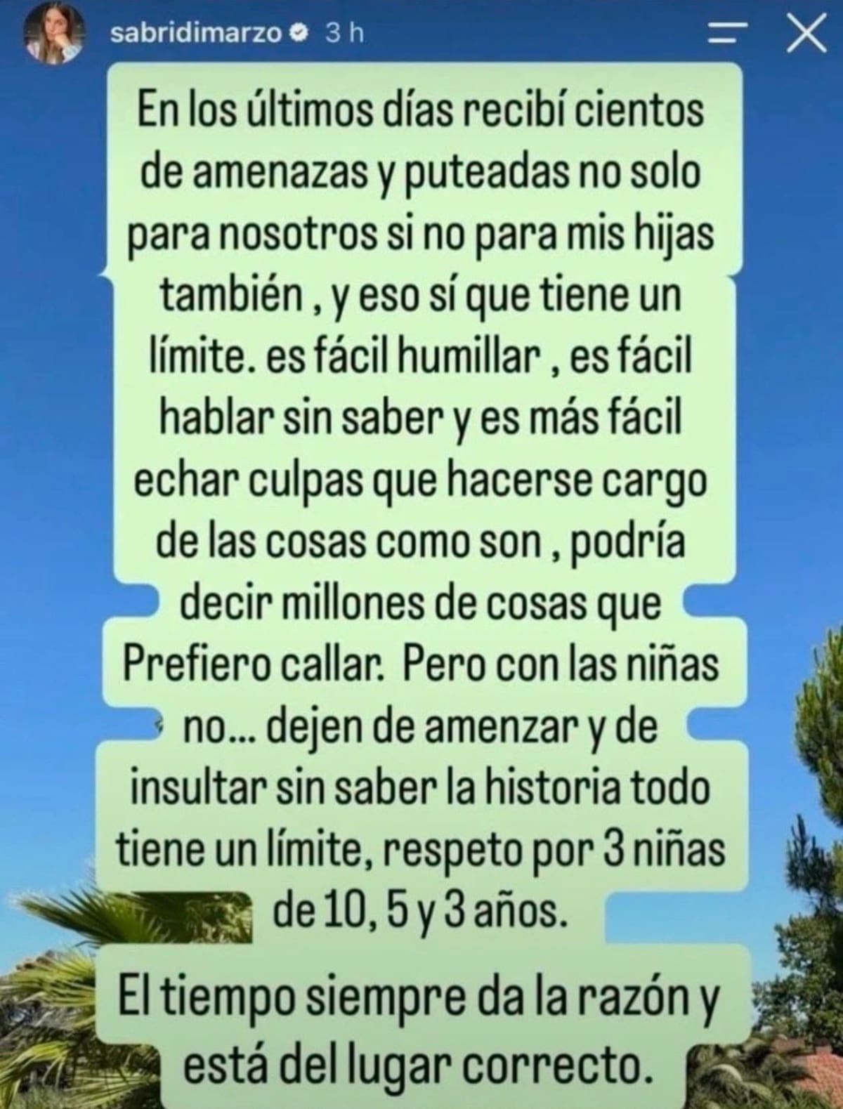 Posteo de la mujer de Ángel Correa sobre las amenazas recibidas en México.