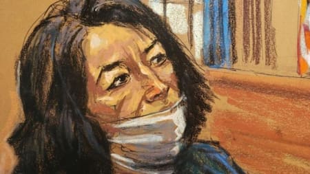 Ghislaine Maxwell retratada en el juicio, foto NA