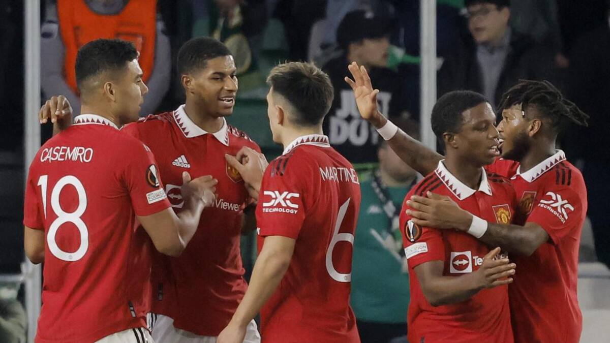 Festejo del Manchester United ante el Betis por la Europa League. Foto: REUTERS.