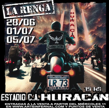 El sábado 5 de julio será el último recital de La Renga en Huracán.