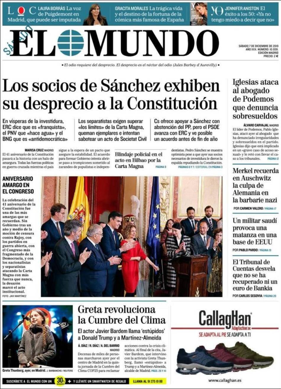 Tapas de diarios, El Mundo, sábado 7 de diciembre de 2019