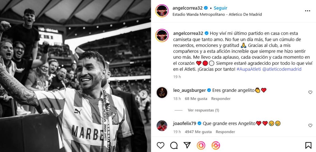 La publicación que hizo Ángel Correa en Instagram. Foto: @angelcorrea32