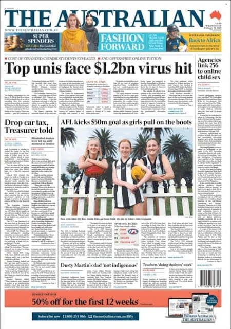 Tapas de diarios, Australian, miércoles 19 de febrero de 2020