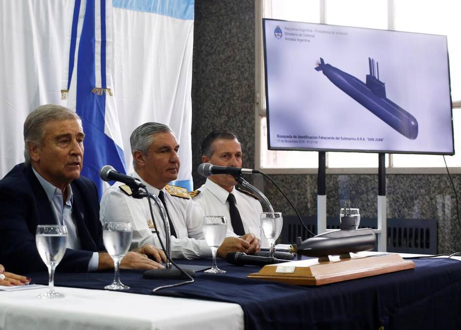 Conferencia de prensa de Aguad y la Armada Argentina tras hallazgo del ARA San Juan (Reuters)