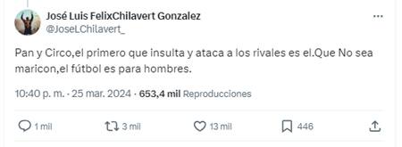 El tweet de Chilavert contra Vinicius. Foto: Twitter.