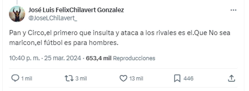 El tweet de Chilavert contra Vinicius. Foto: Twitter.