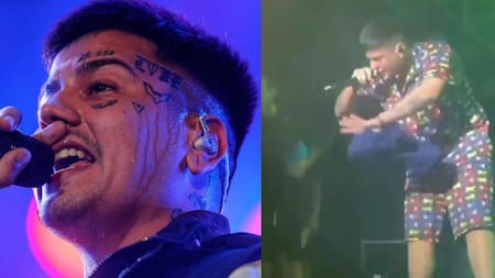 El enojo del Duki en un show. Fotos: Télam - captura.