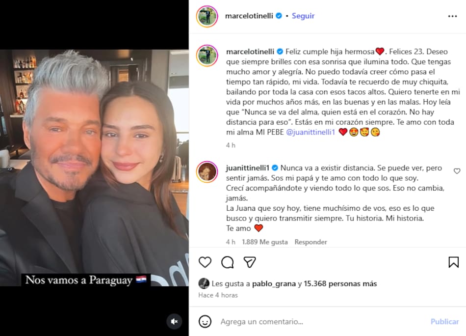 El mensaje de Marcelo Tinelli para su hija Juana.