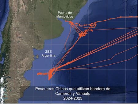 El derrotero de los buques chinos con "bandera de conveniencia" de Vanuatu y Camerún.