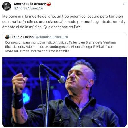Andrea Álvarez, música y expercusionista de Soda Stereo. Foto: Twitter.