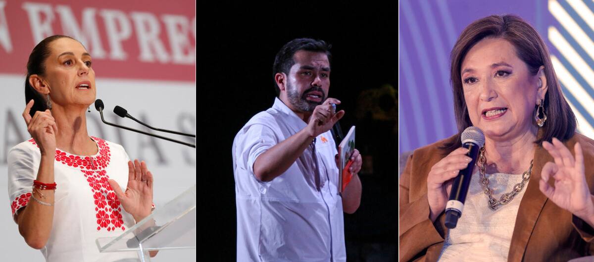 Xóchitl Gálvez, Jorge Álvarez Máynez y Claudia Sheinbaum; elecciones en México. Foto: EFE