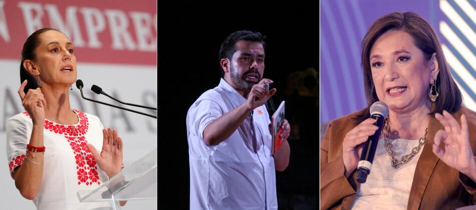 Xóchitl Gálvez, Jorge Álvarez Máynez y Claudia Sheinbaum; elecciones en México. Foto: EFE