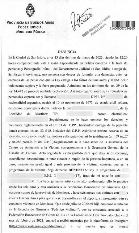 La denuncia contra Federico Molinari. Foto: Captura.