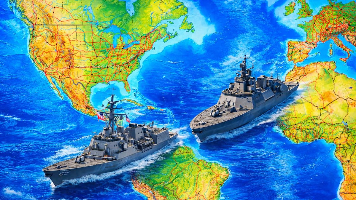 Barcos militares sobre el continente americano