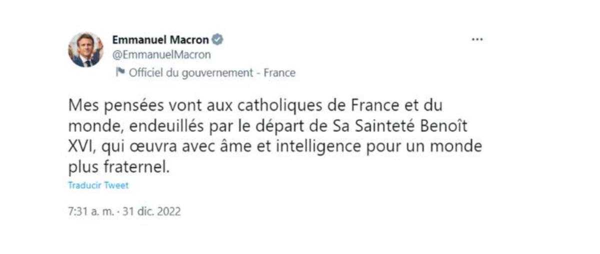 Mensaje de Emmanuel Macron sobre Benedicto XVI_NA