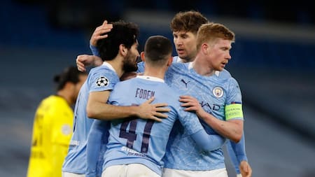 Festejo del Manchester City ante el Borussia Dortmund por Champions League, REUTERS