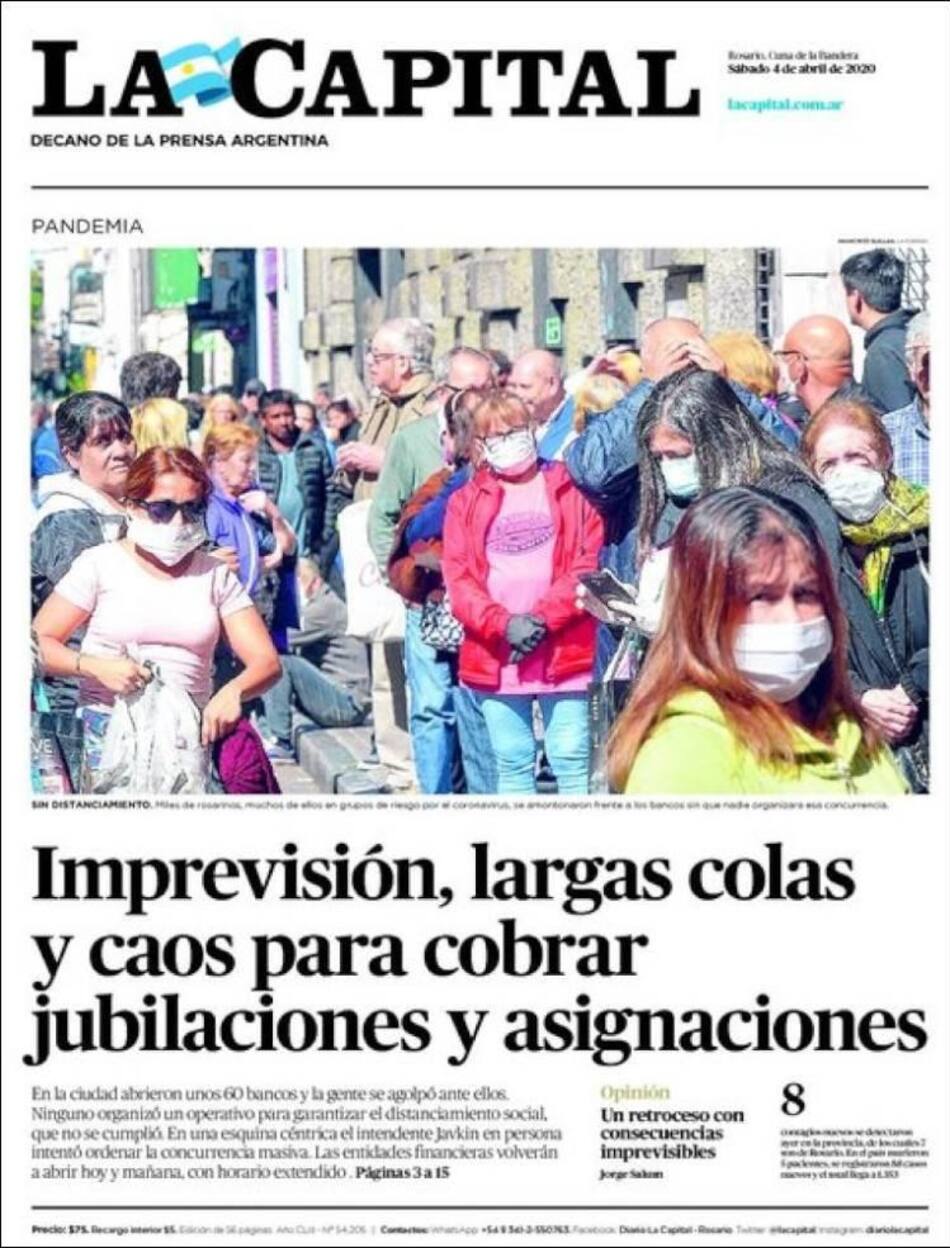 Tapas de diarios, La Capital, sábado 4 de abril de 2020
