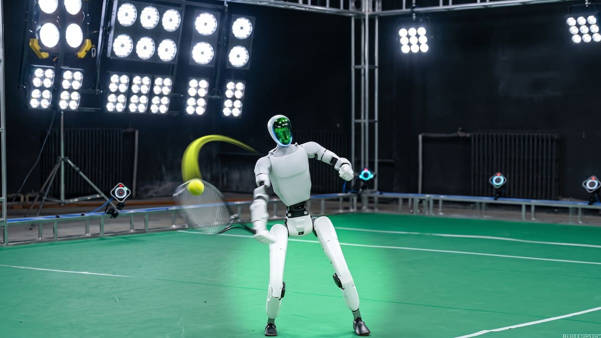 Investigadores entrenaron a un robot humanoide para jugar tenis utilizando solo 5 horas de datos de captura de movimiento.