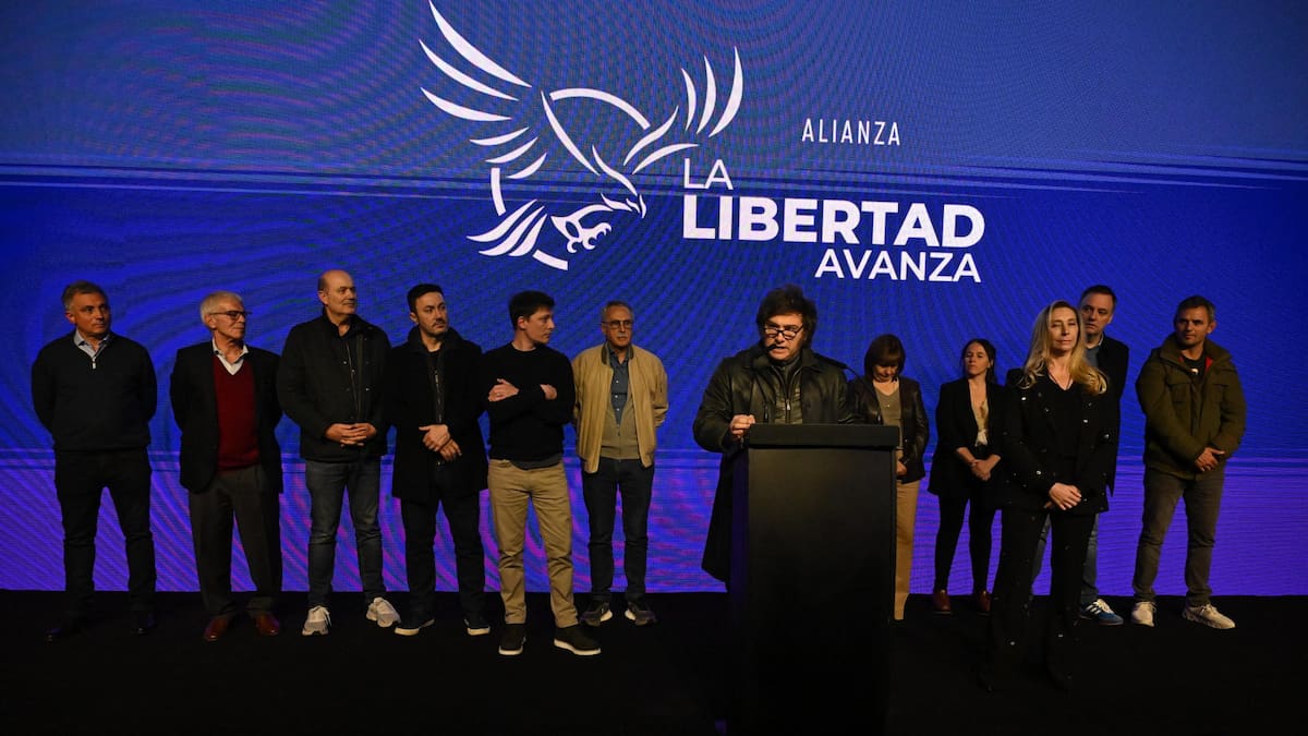 Javier Milei en el búnker de LLA.