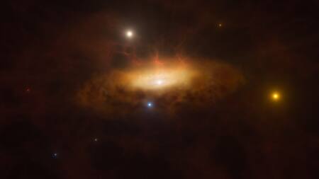 La galaxia SDSS1335+0728 comenzó a brillar cada vez más, y podría deberse al nacimiento de un agujero negro en su núcleo. Foto: ESO/M. Kornmesser