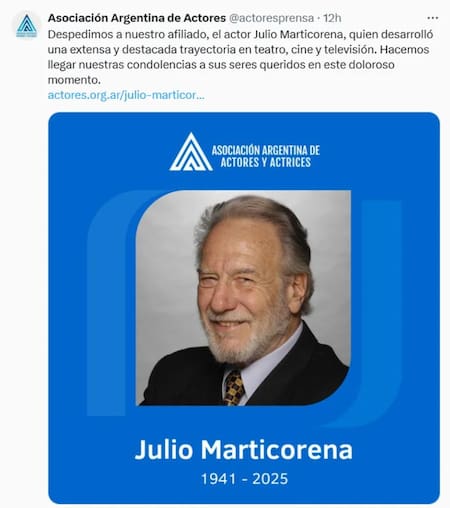 Murió Julio Marticorena, actor de "División Palermo". Foto: redes sociales.