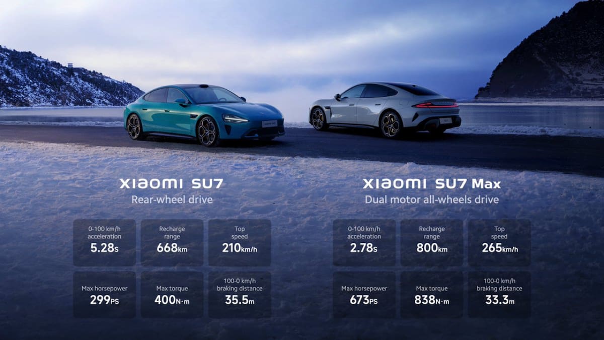 Ambos modelos del Xiaomi SU7. Foto: X (@leijun).