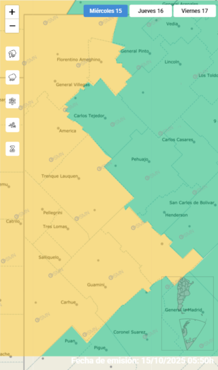 Las localidades de Buenos Aires afectadas por la alerta de vientos fuertes.
