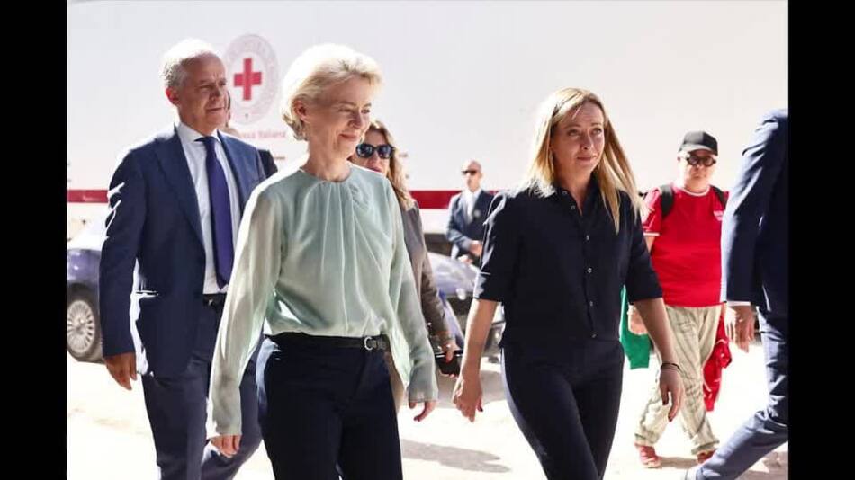 Von der Leyen y Meloni en Lampedusa. Foto: Reuters.