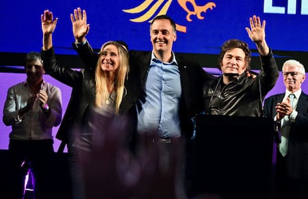 Karina Milei, Manuel Adorni y Javier Milei. Foto: Juan Foglia/NA.