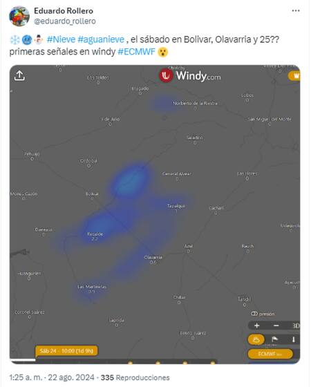 Probabilidades de nieve en Buenos Aires. Foto: Captura X.