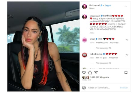 Tini anunció gira por Estados Unidos. Foto: Instagram.