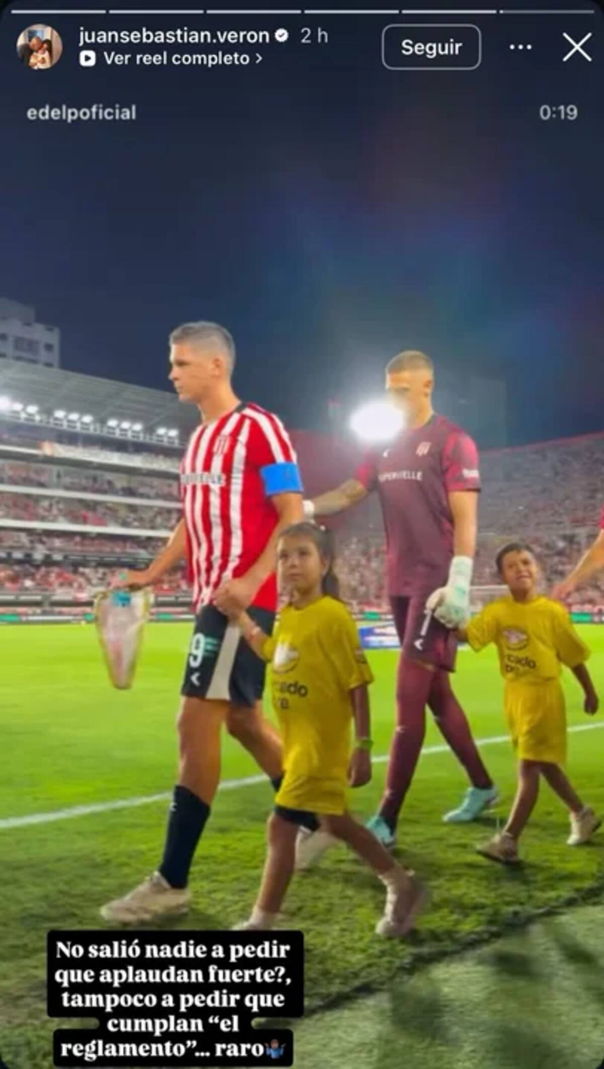 Posteo de Juan Sebastián Verón tras el pasillo de Boca a Estudiantes.
