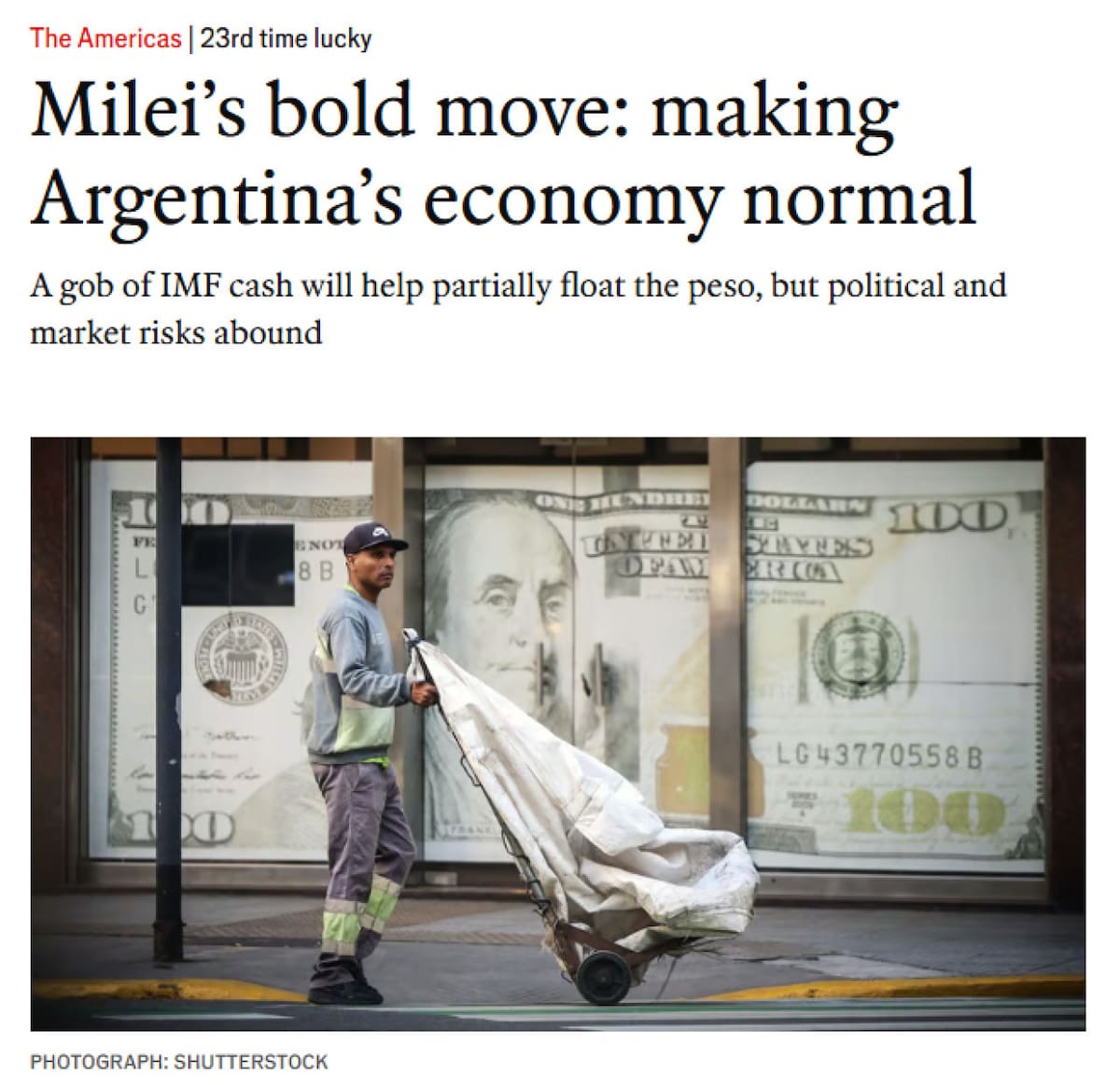 La publicación de The Economist sobre Javier Milei. Foto: captura The Economist.