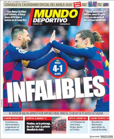 Tapa de diarios, Mundo Deportivo, domingo 22 de diciembre