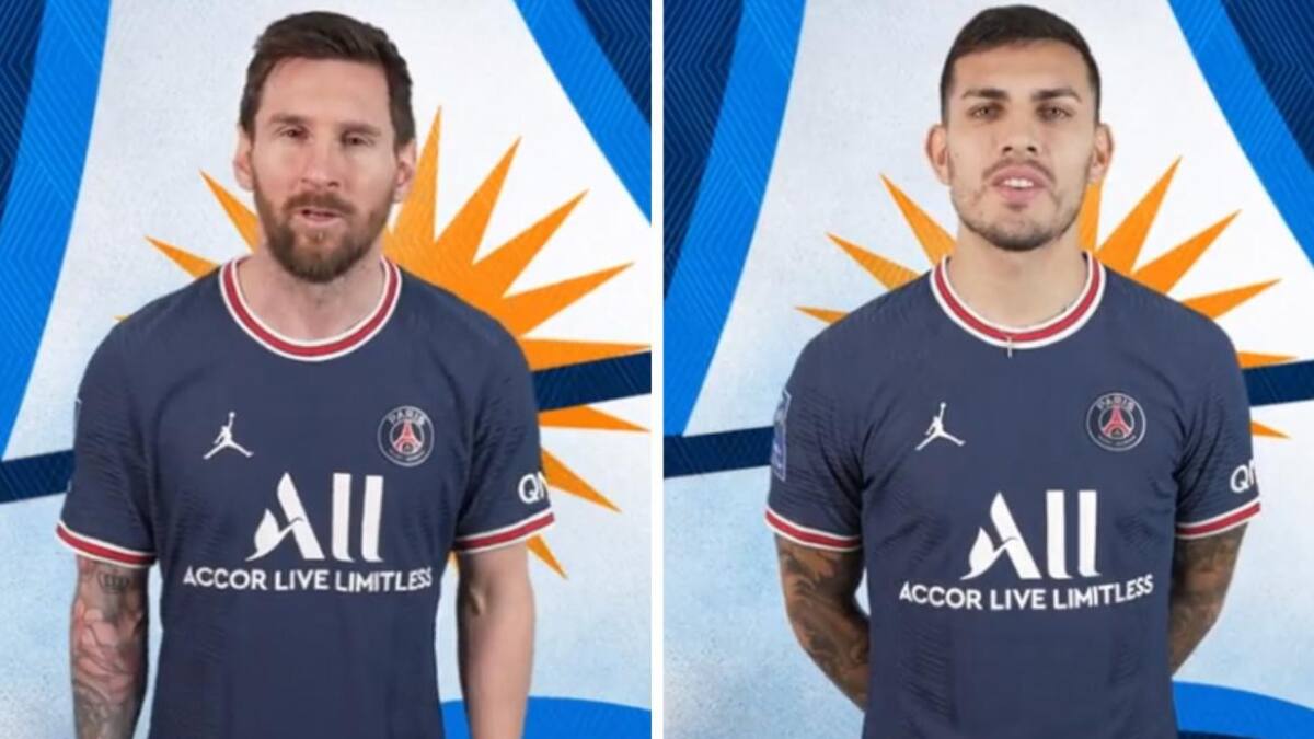 Lionel Messi y Leandro Paredes. Fotos: captura video del PSG.