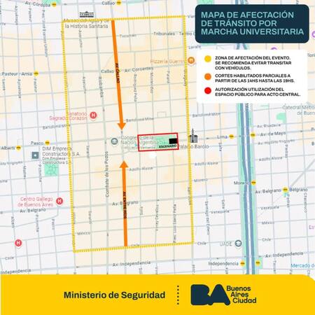 Cortes de calles alrededor de la Plaza del Congreso. Foto: Gobierno de la Ciudad de Buenos Aires.