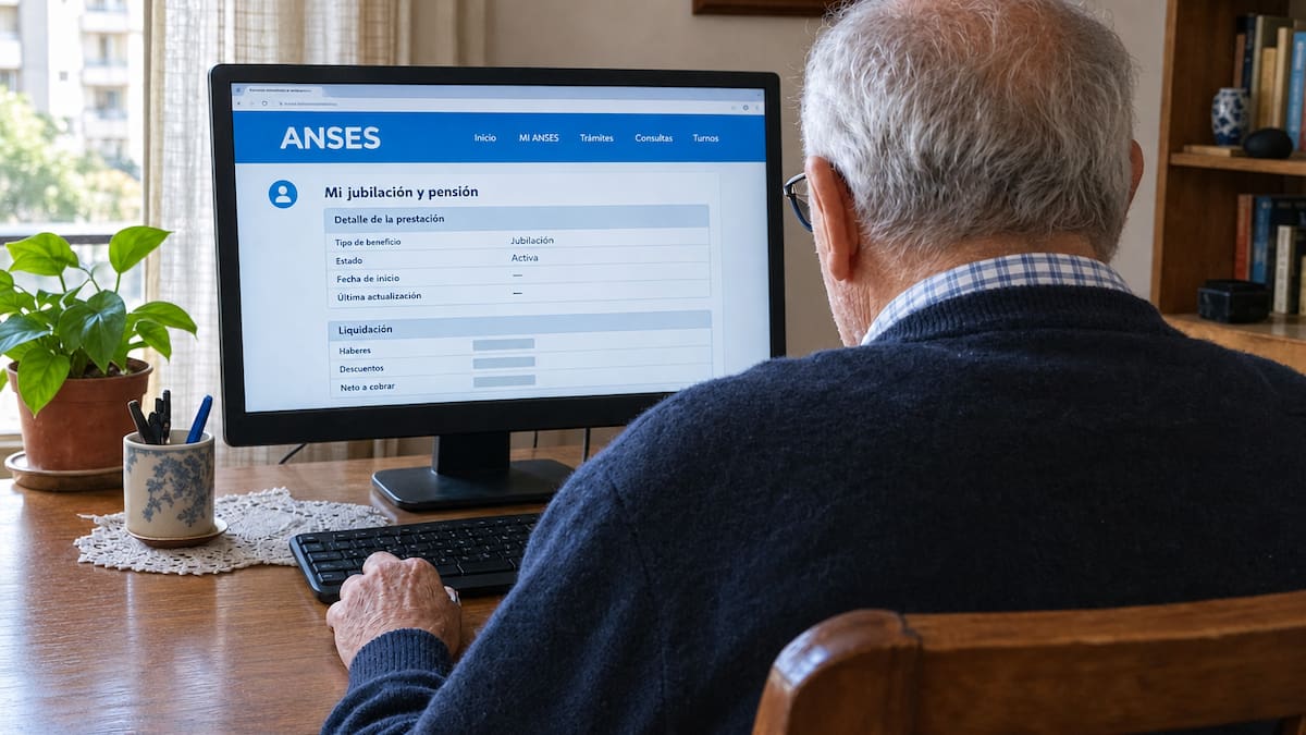 Un jubilado observa la página de ANSES para chequear sus aportes