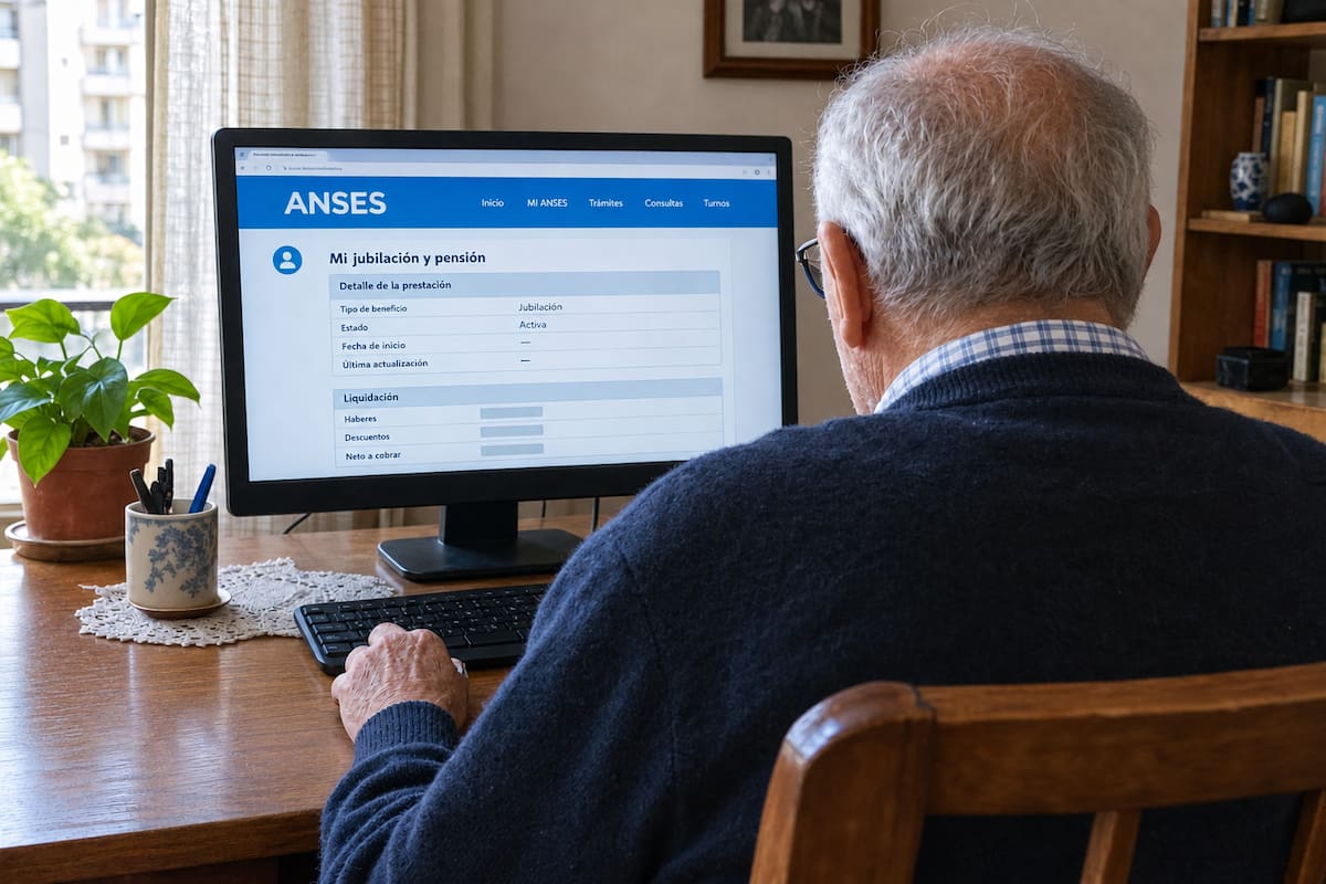 Un jubilado observa la página de ANSES para chequear sus aportes