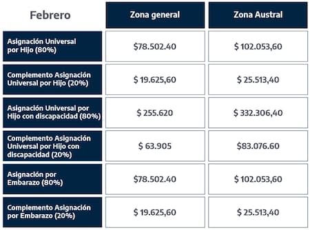 Montos de Asignación Universal por Hijo y por Embarazo para Protección Social en febrero. Foto: ANSES.