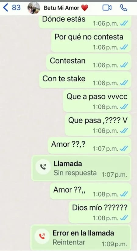 Los últimos mensajes del novio de la joven argentina. Foto: NA